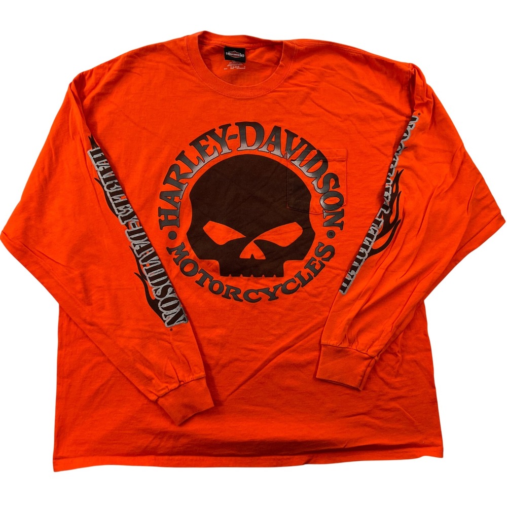 Harley-Davidson Las Vegas T-Shirt Mens 3XL Orange Long Sleeve Willie G Skull Y2K